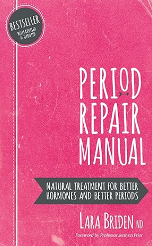 An image of the book 'Period Repair Manual' displayed at Holistic Gynaecology Clinic London London. The book cover is featured prominently, symbolizing the clinic's commitment to holistic women's health and its focus on empowering individuals to understand and address menstrual health issues