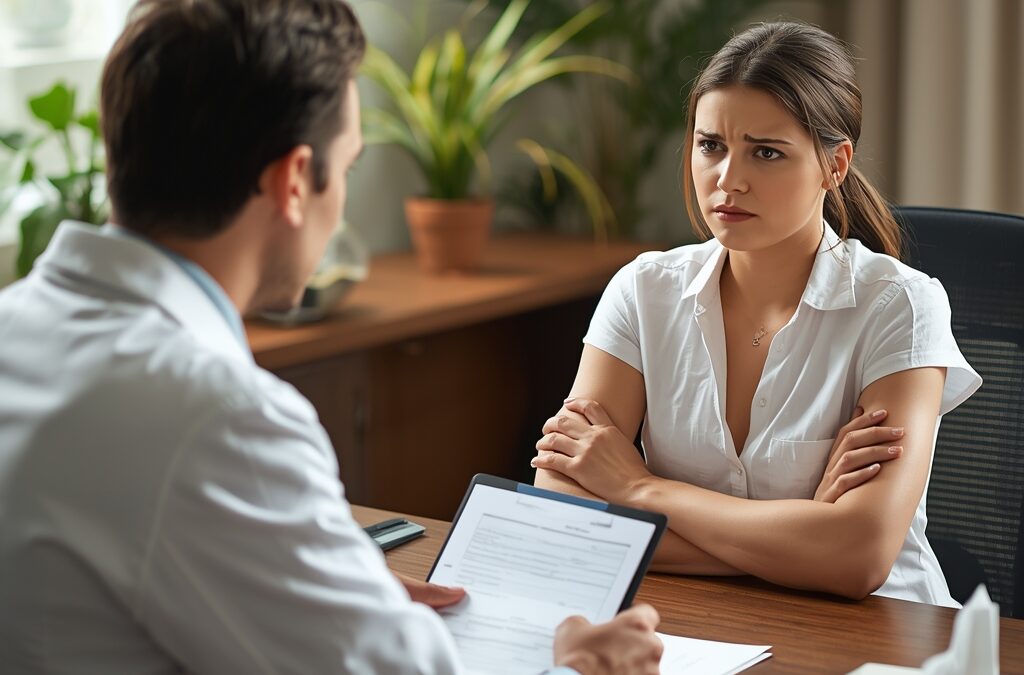A woman discussing birth control with her doctor, representing how Holistic Gynaecology Clinic London offers holistic solutions beyond the pill to address women’s health problems at their root.