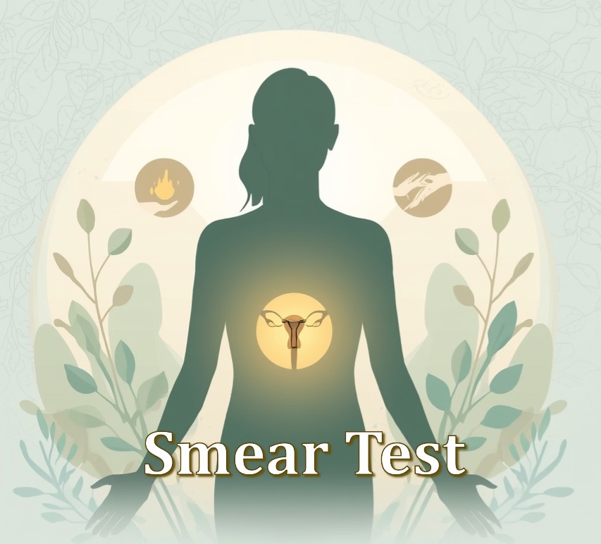 Private smear test London – illustration of female silhouette with highlighted cervix representing cervical screening and HPV testing