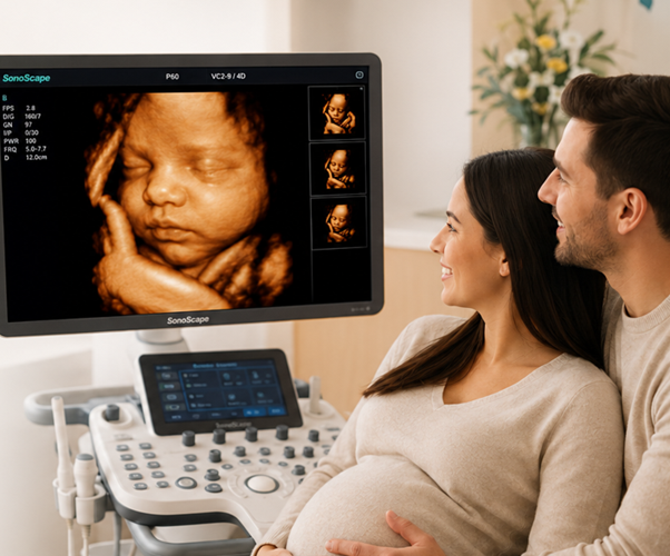 4D Baby Scan London – See Your Baby Before Birth | Holistic Gynaecology Clinic London 4D Baby Scan London at Holistic Gynaecology Clinic London showing a detailed 4D ultrasound image of an unborn baby with expectant parents viewing the scan during a private pregnancy appointment.